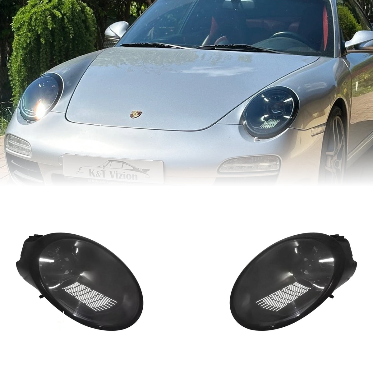 Přední LED světlomety pro Porsche 911 997 – na voze a pár černých světlometů
