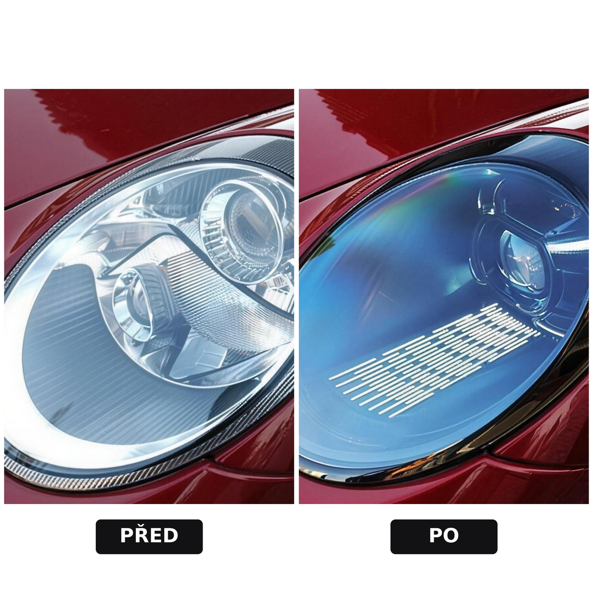 Porsche 911 997 před a po výměně světlometů za LED